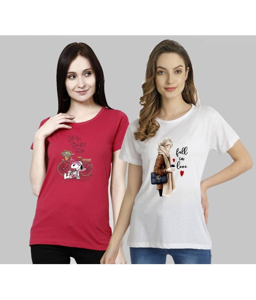     			CHOZI Women Cotton Blend Printed Regular Fit Round Neck T-Shirt ( Multi Color )