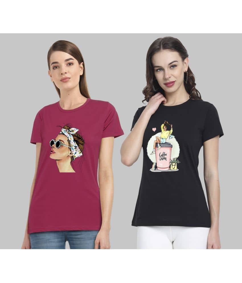 CHOZI Women Cotton Blend Printed Regular Fit Round Neck T-Shirt ( Multi Color )