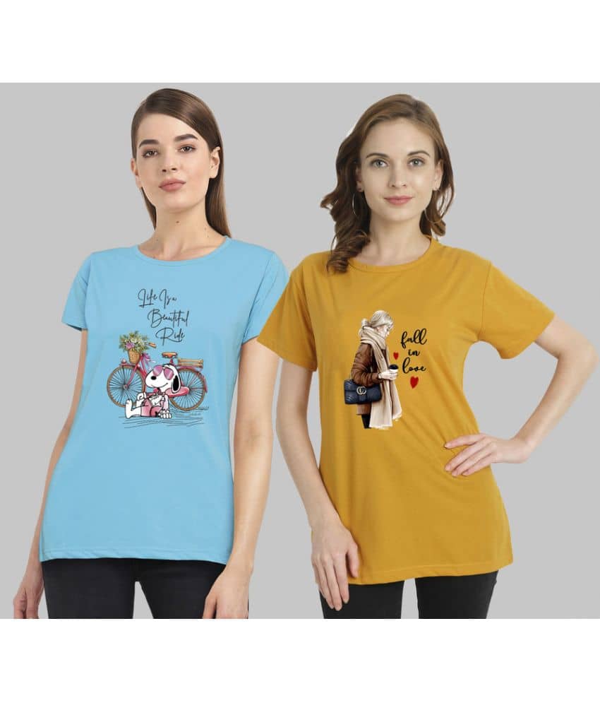 CHOZI Women Cotton Blend Printed Regular Fit Round Neck T-Shirt ( Multi Color )