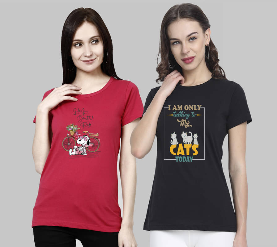 CHOZI Women Cotton Blend Printed Regular Fit Round Neck T-Shirt ( Multi Color ) CHOZI Women Cotton Blend Printed Regular Fit Round Neck T-Shirt ( Multi Color )