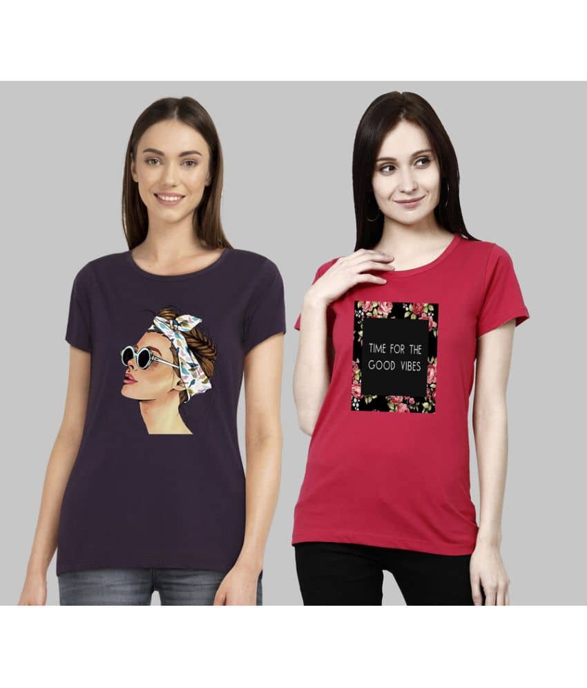 CHOZI Women Cotton Blend Printed Regular Fit Round Neck T-Shirt ( Multi Color )