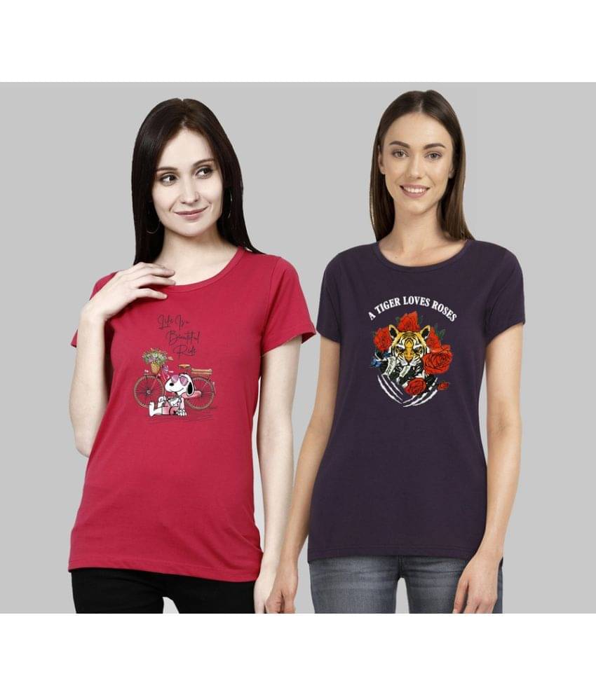     			CHOZI Women Cotton Blend Printed Regular Fit Round Neck T-Shirt ( Multi Color )
