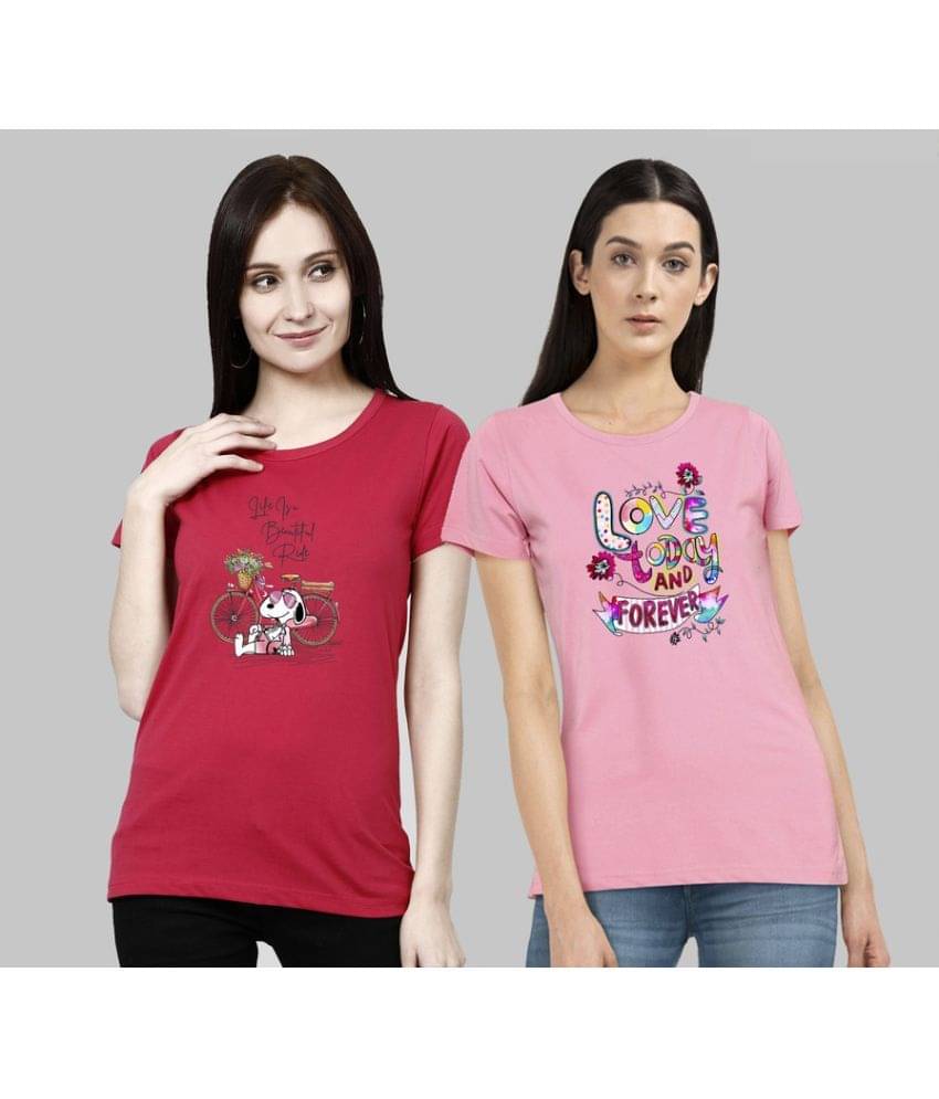     			CHOZI Women Cotton Blend Printed Regular Fit Round Neck T-Shirt ( Pink )