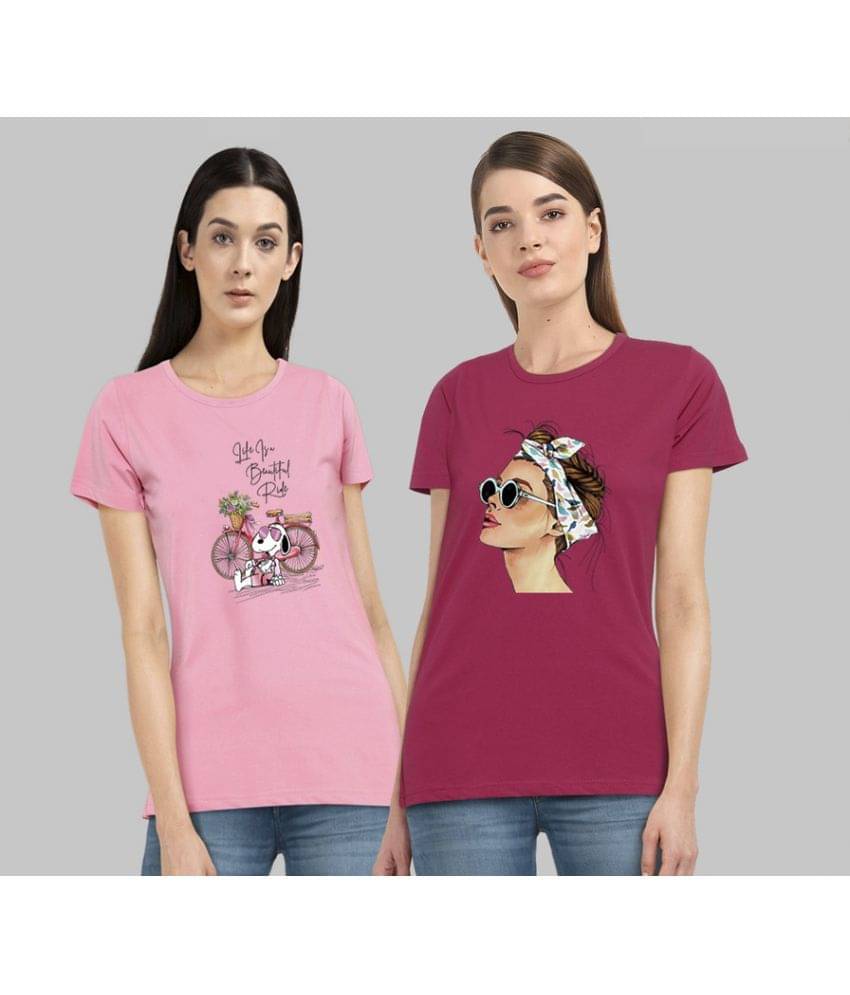    			CHOZI Women Cotton Blend Printed Regular Fit Round Neck T-Shirt ( Pink )
