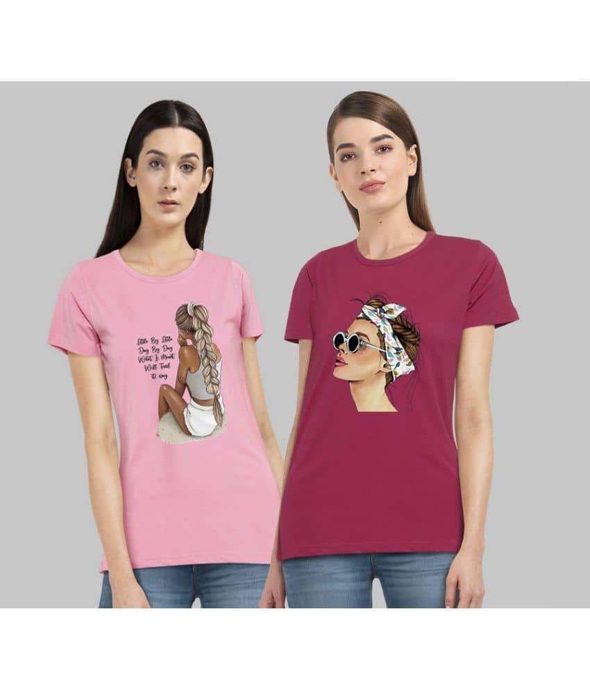 CHOZI Women Cotton Blend Printed Regular Fit Round Neck T-Shirt ( Pink )