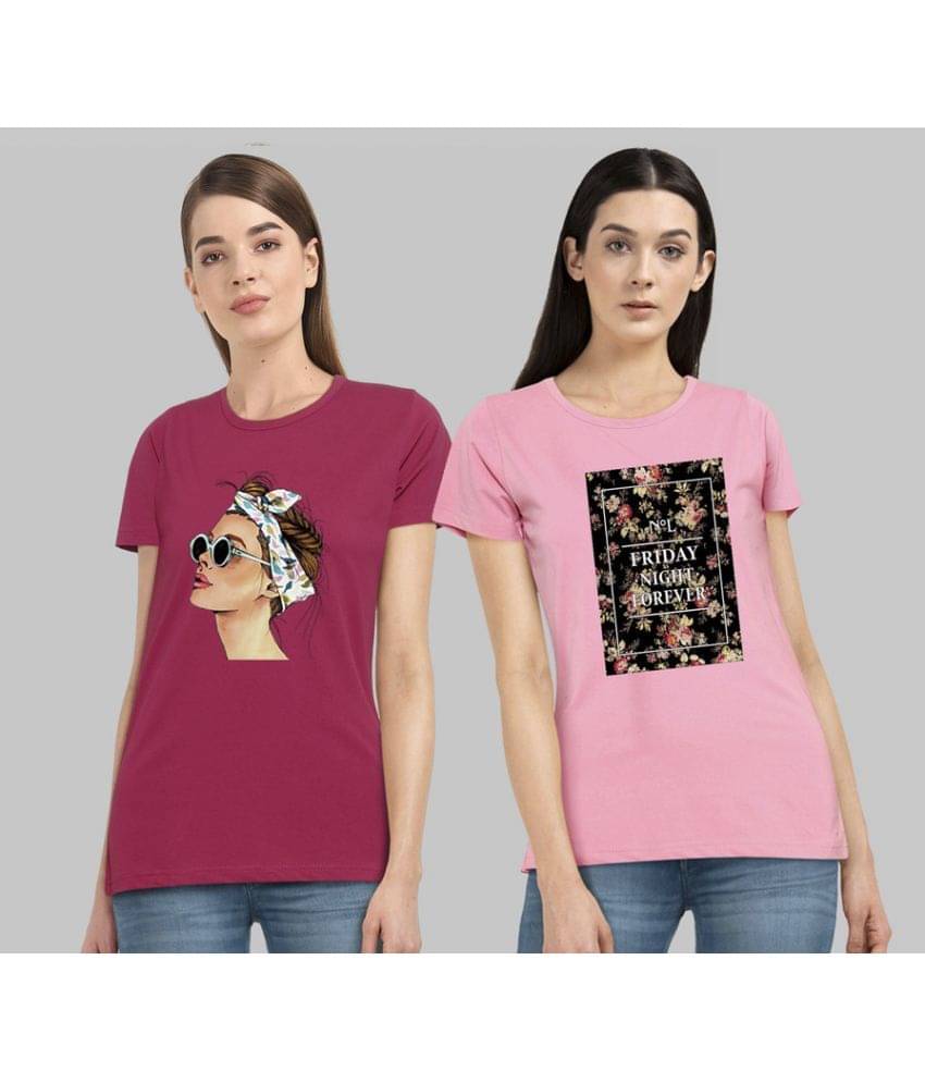    			CHOZI Women Cotton Blend Printed Regular Fit Round Neck T-Shirt ( Pink )