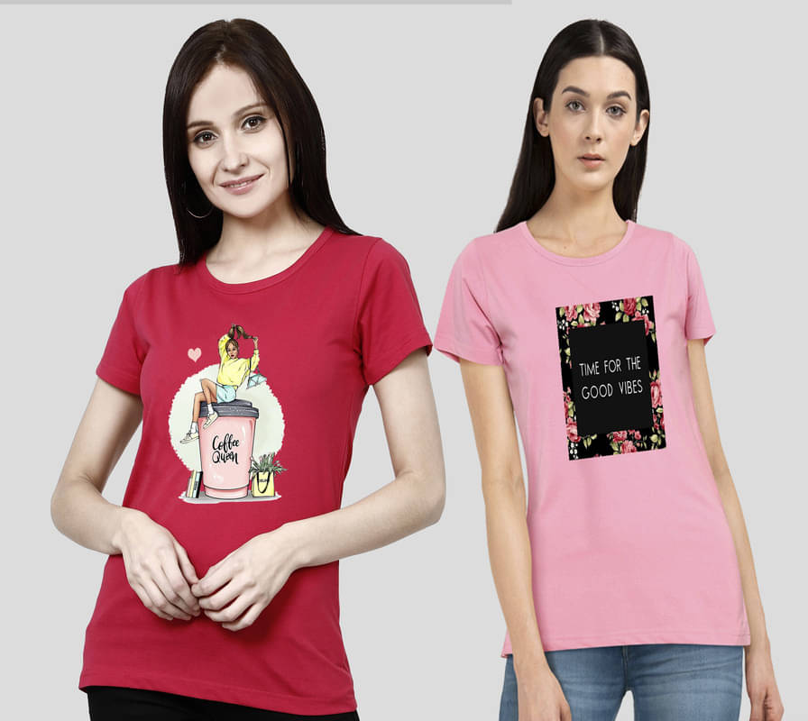     			CHOZI Women Cotton Blend Printed Regular Fit Round Neck T-Shirt ( Pink )