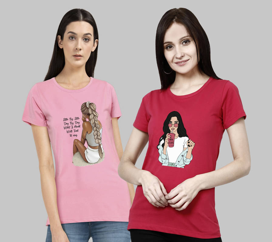 CHOZI Women Cotton Blend Printed Regular Fit Round Neck T-Shirt ( Pink ) CHOZI Women Cotton Blend Printed Regular Fit Round Neck T-Shirt ( Pink )