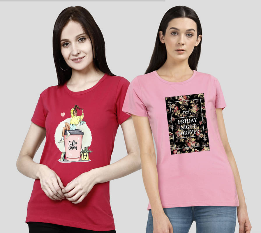CHOZI Women Cotton Blend Printed Regular Fit Round Neck T-Shirt ( Pink ) CHOZI Women Cotton Blend Printed Regular Fit Round Neck T-Shirt ( Pink )