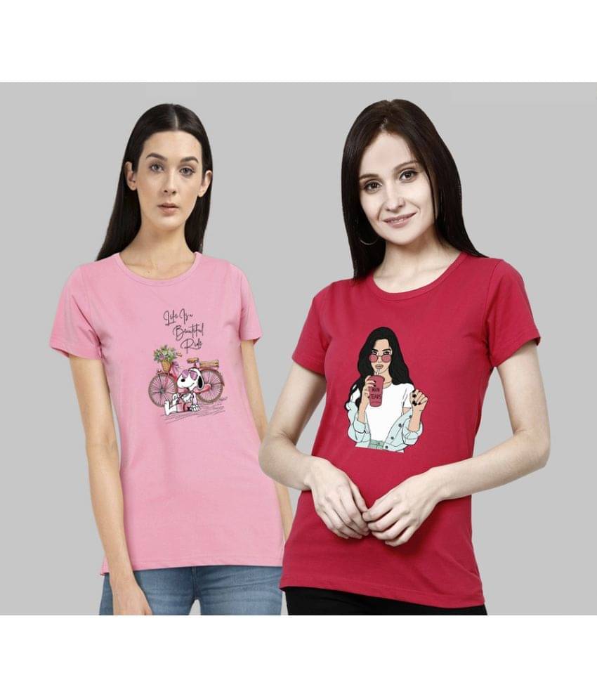     			CHOZI Women Cotton Blend Printed Regular Fit Round Neck T-Shirt ( Pink )