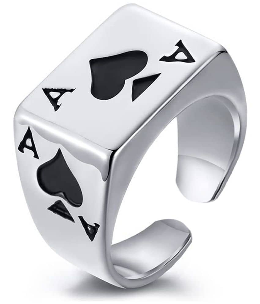 Fashion Frill Silver Ring For Boys Poker Design Stylish Adjustable Ring For Men Boys Girls