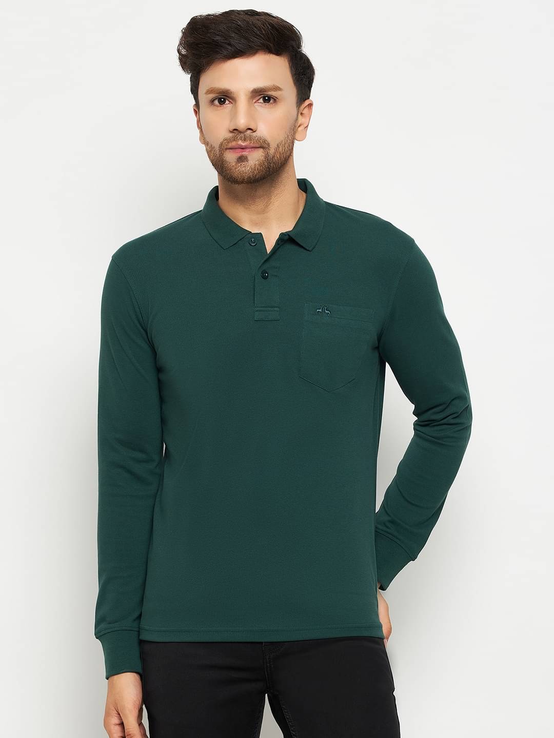    			98 Degree North Pack of 1 Cotton Blend Regular Fit Solid Full Sleeves Men's Polo T Shirt ( Dark Green )