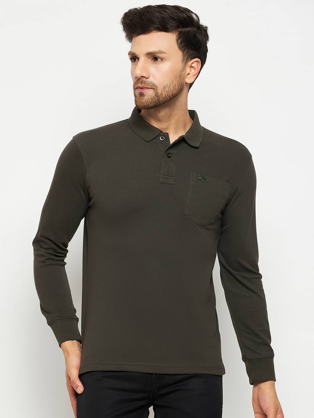     			98 Degree North Pack of 1 Cotton Blend Regular Fit Solid Full Sleeves Men's Polo T Shirt ( Olive Green )
