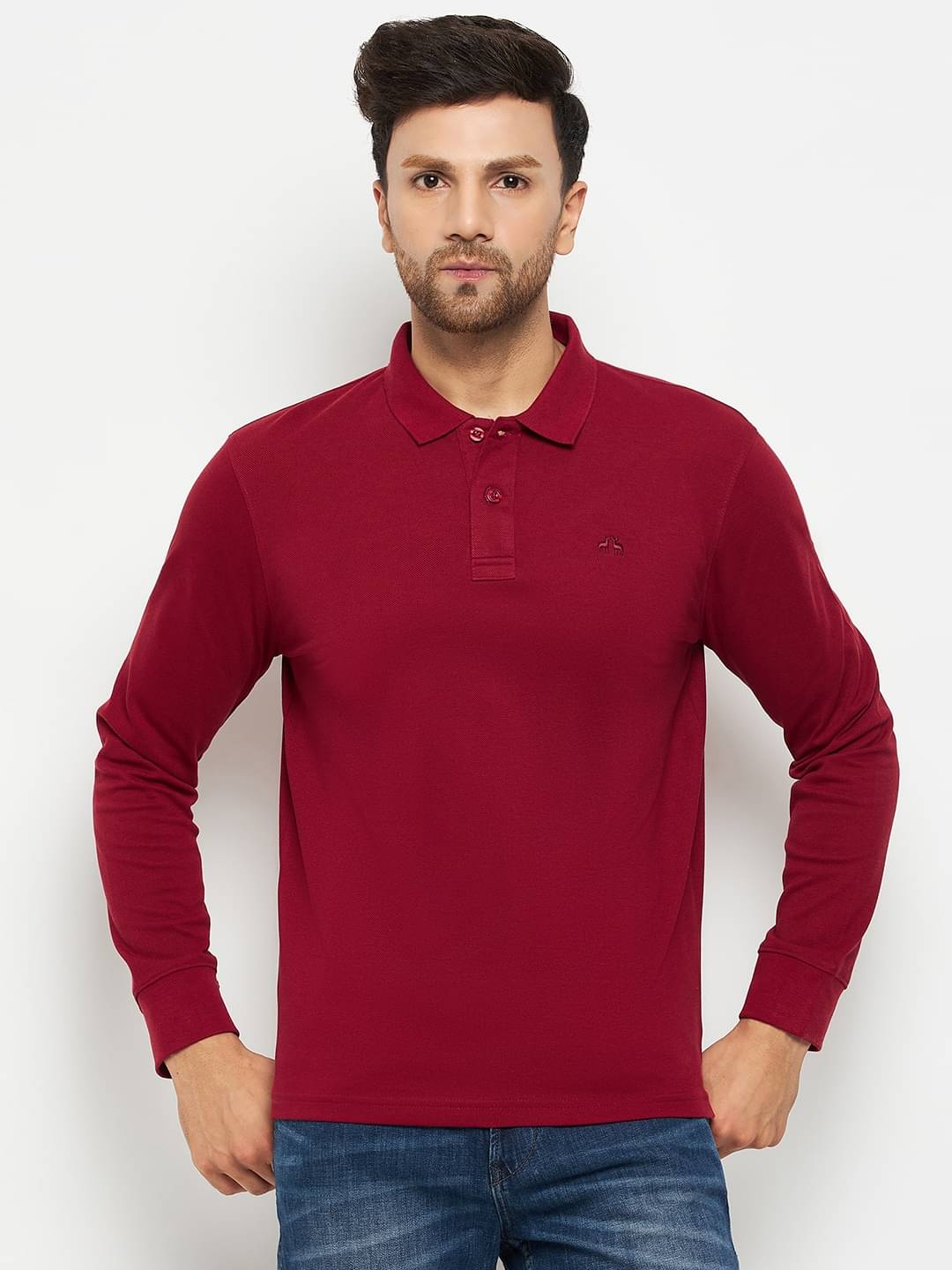     			98 Degree North Pack of 1 Cotton Blend Regular Fit Solid Full Sleeves Men's Polo T Shirt ( Maroon )