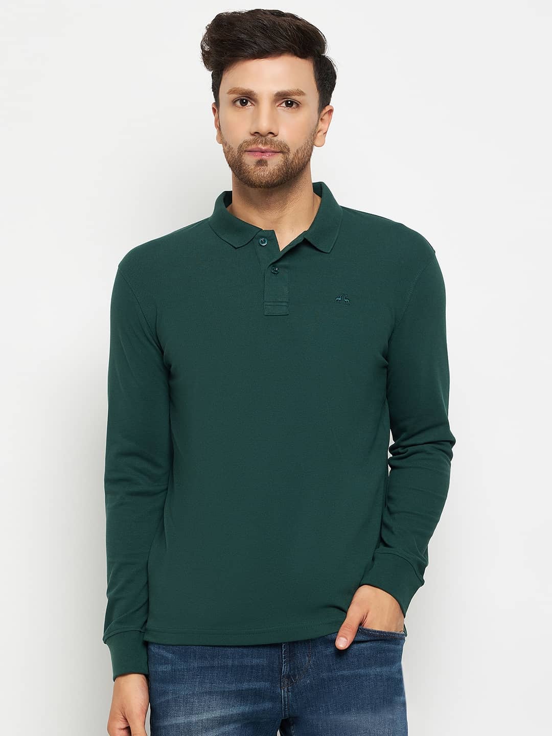 98 Degree North Pack of 1 Cotton Blend Regular Fit Solid Full Sleeves Men's Polo T Shirt ( Dark Green )