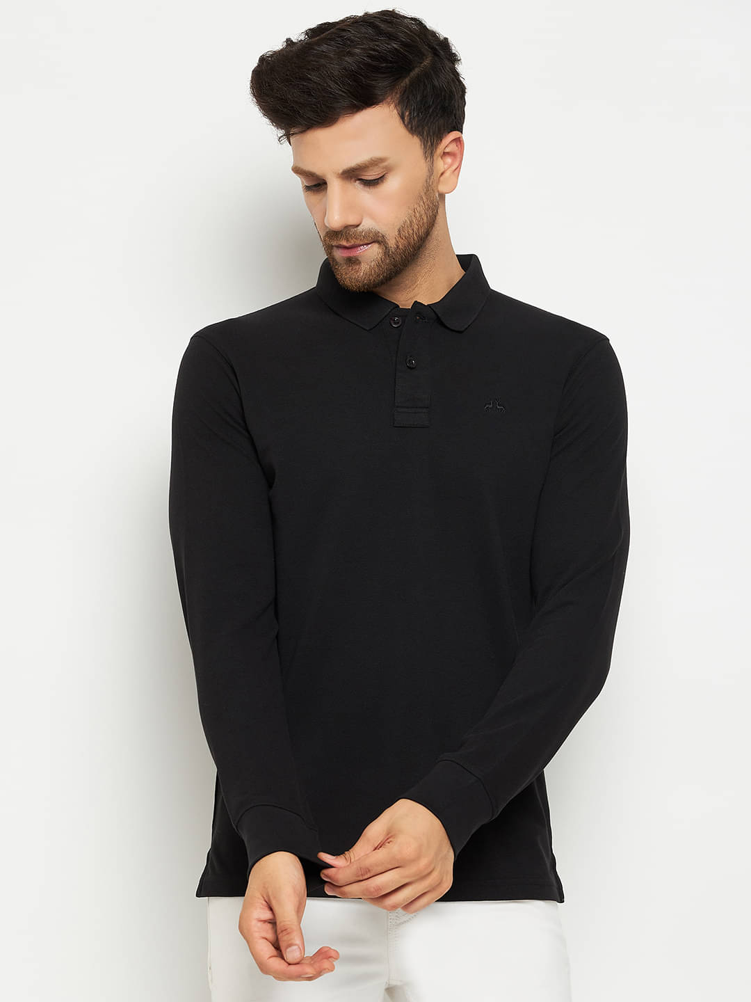 98 Degree North Pack of 1 Cotton Blend Regular Fit Solid Full Sleeves Men's Polo T Shirt ( Black ) 98 Degree North Pack of 1 Cotton Blend Regular Fit Solid Full Sleeves Men's Polo T Shirt ( Black )