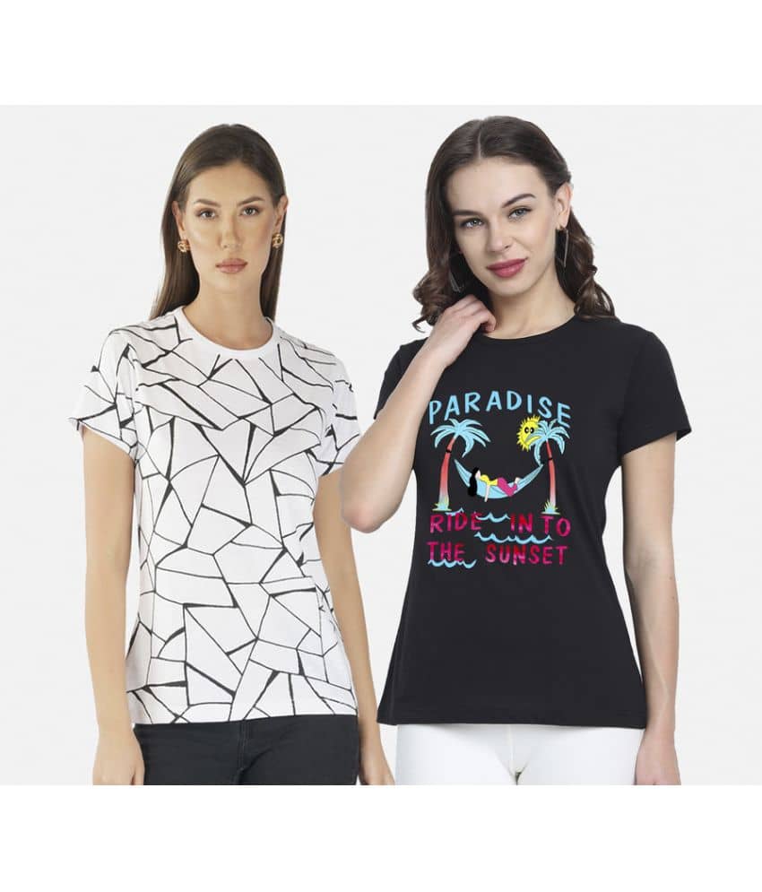CHOZI Women Cotton Printed Regular Fit Round Neck T-Shirt ( Multi Color )