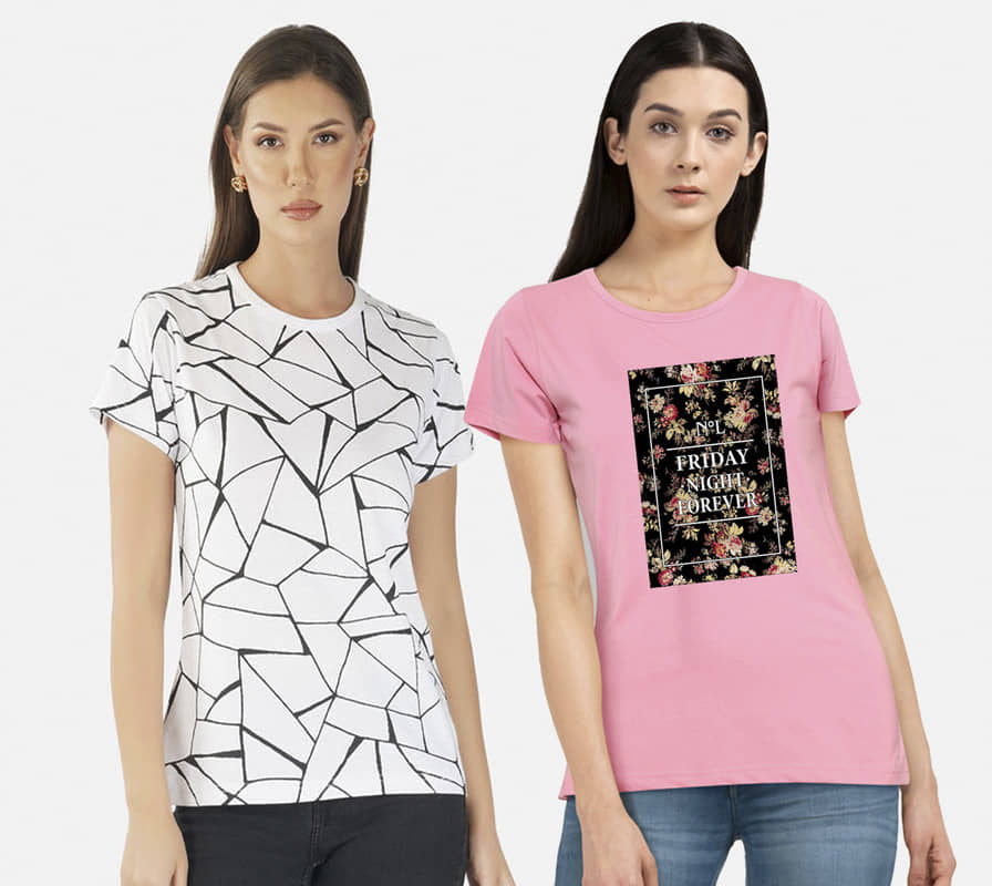 CHOZI Women Cotton Printed Regular Fit Round Neck T-Shirt ( Multi Color )