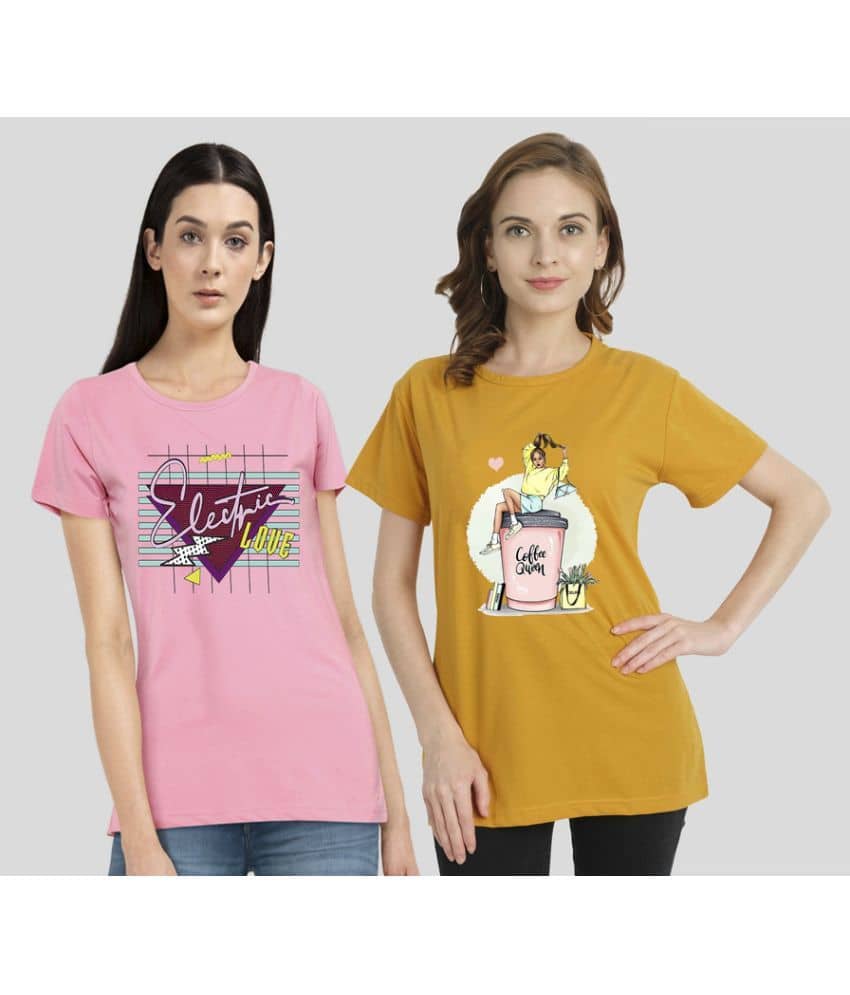 CHOZI Women Cotton Printed Regular Fit Round Neck T-Shirt ( Multi Color )