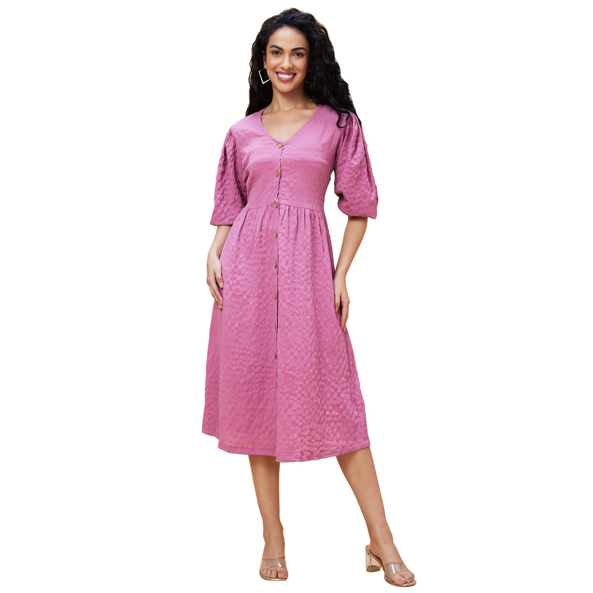 Globus Polyester Self Design Midi Women's Shirt Dress - Lavender ( Pack of 1 ) Globus Polyester Self Design Midi Women's Shirt Dress - Lavender ( Pack of 1 )