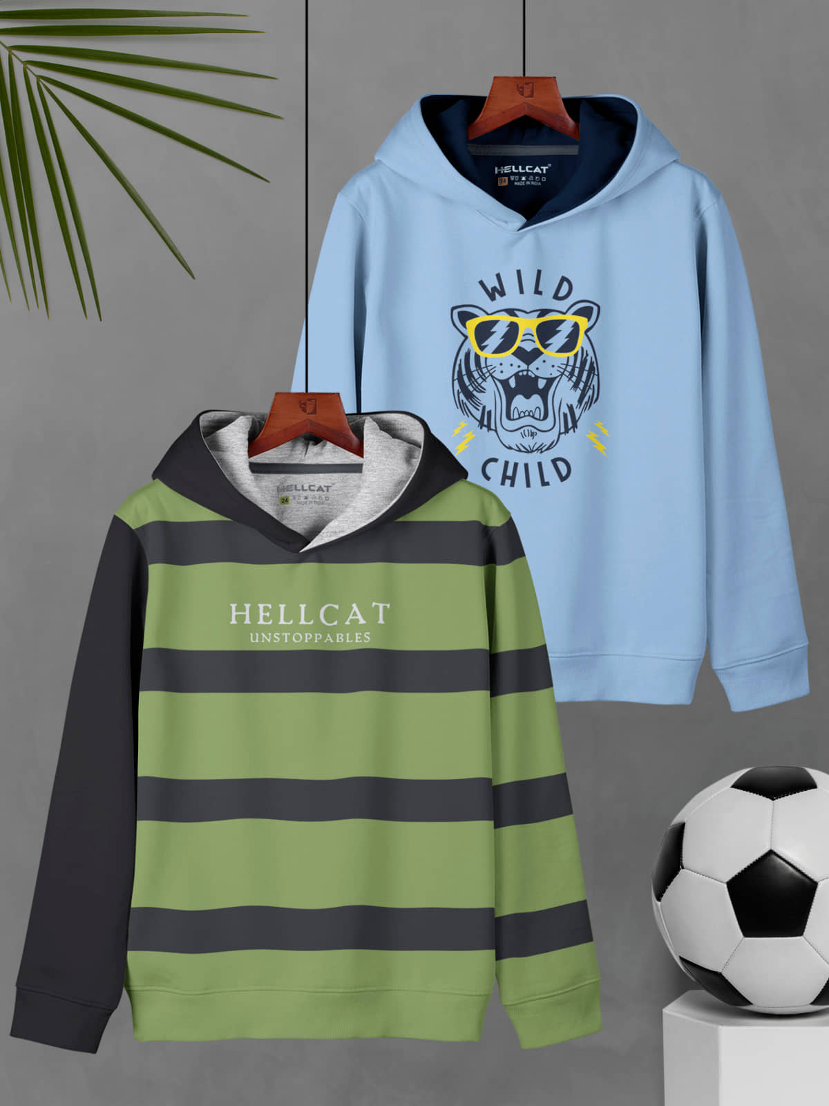 HELLCAT Pack of 2 Boys Cotton Blend Sweatshirt ( Green )