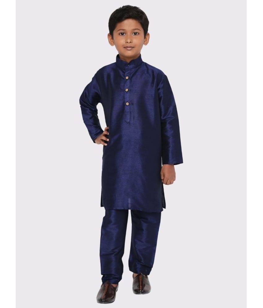 Maharaja Boys Silk Solid - Pattern Kurta Pant Set ( Navy Blue , Pack of 1 ) Maharaja Boys Silk Solid - Pattern Kurta Pant Set ( Navy Blue , Pack of 1 )