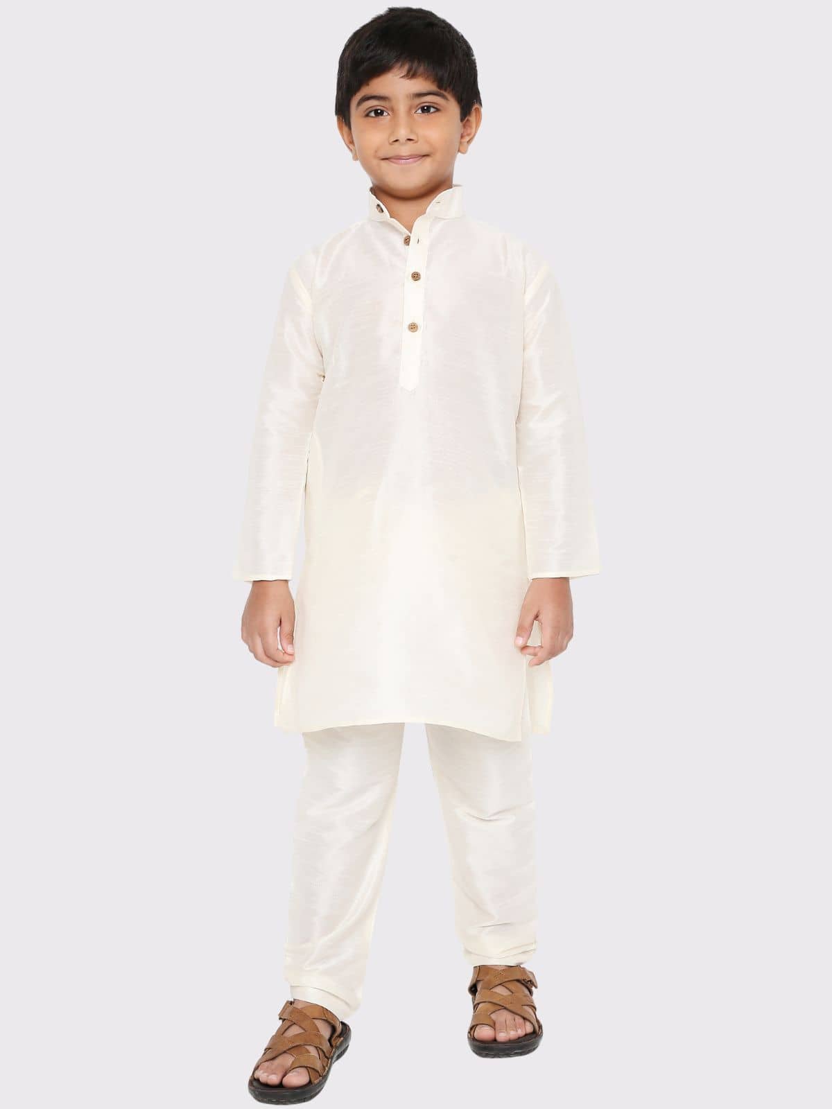 Maharaja Boys Silk Solid - Pattern Kurta Pant Set ( White , Pack of 1 ) - Kurtas & Kurta Sets | Buy online on ZillyBuy