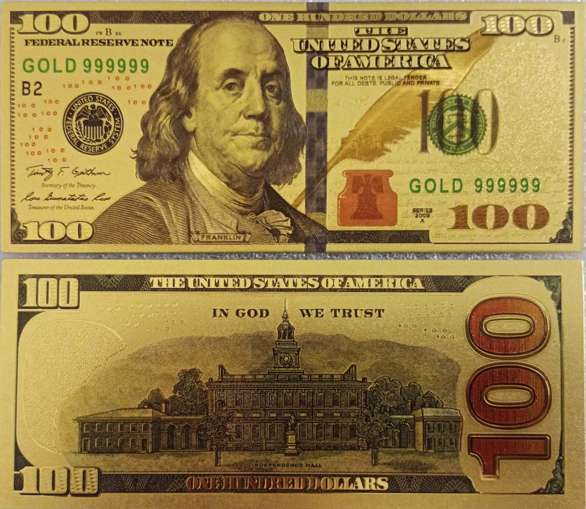     			New 100 US Dollar Bill 24Kt Gold Plated...Collectible