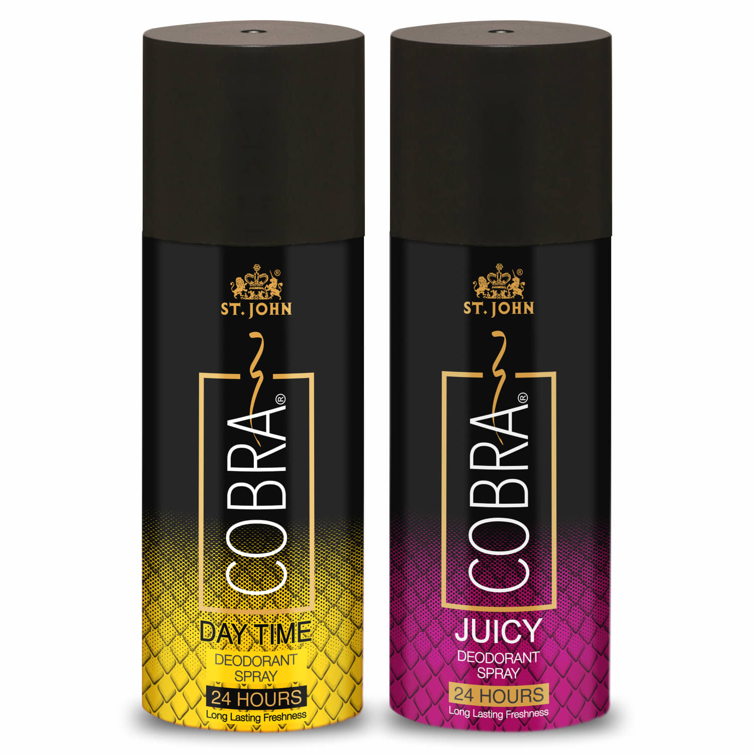 ST.JOHN Cobra Day Time & Juice Long Lasting Deodorant Spray for Men 150ml Each (300ml) - Pack of 2