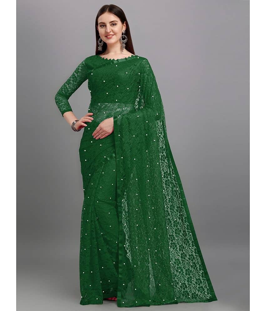 VANRAJ CREATION Net Self Design Saree With Unstitched Blouse Piece ( Green ) - Sarees | Buy online on ZillyBuy