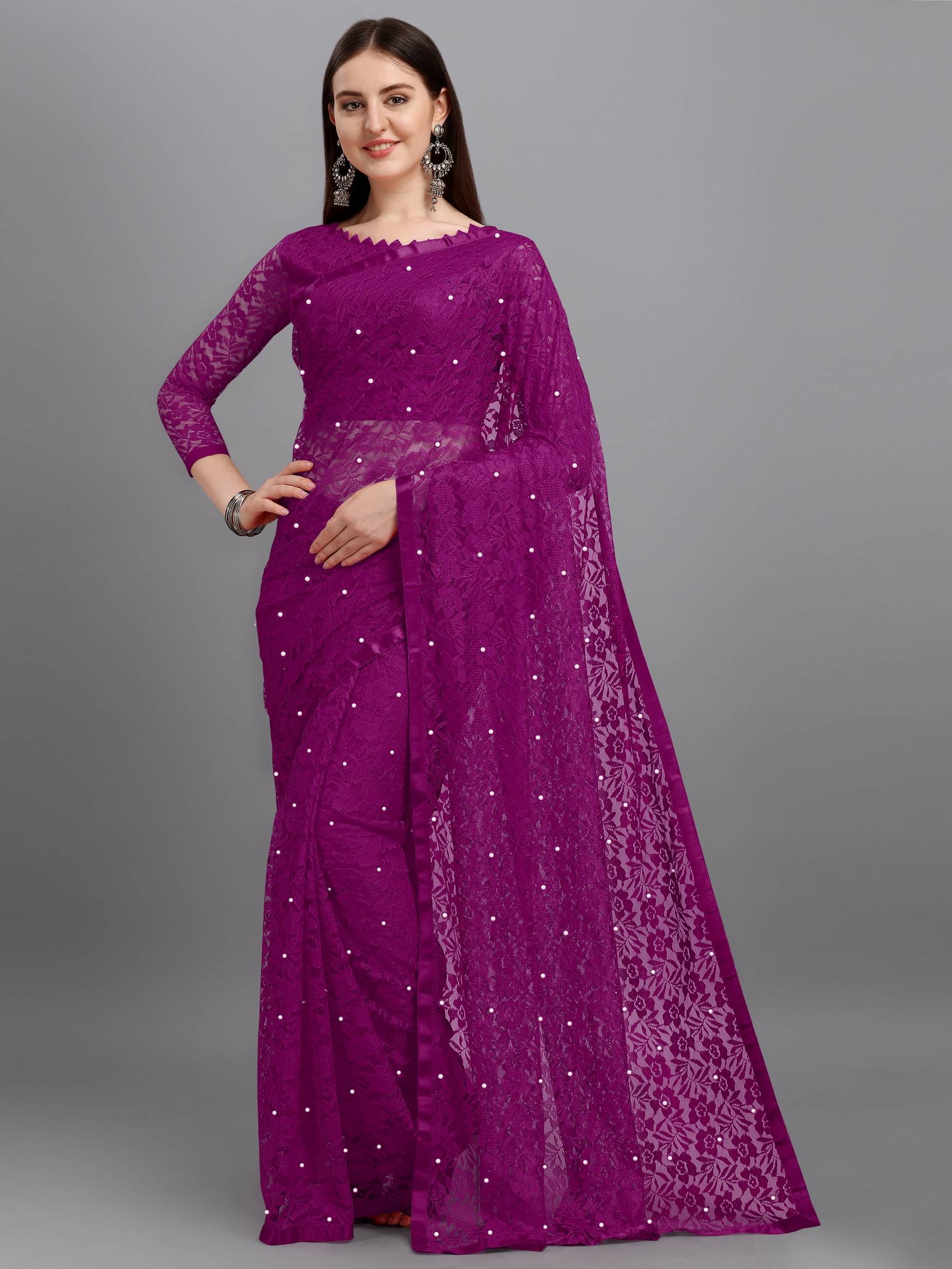 VANRAJ CREATION Net Self Design Saree With Unstitched Blouse Piece ( Wine ) VANRAJ CREATION Net Self Design Saree With Unstitched Blouse Piece ( Wine )