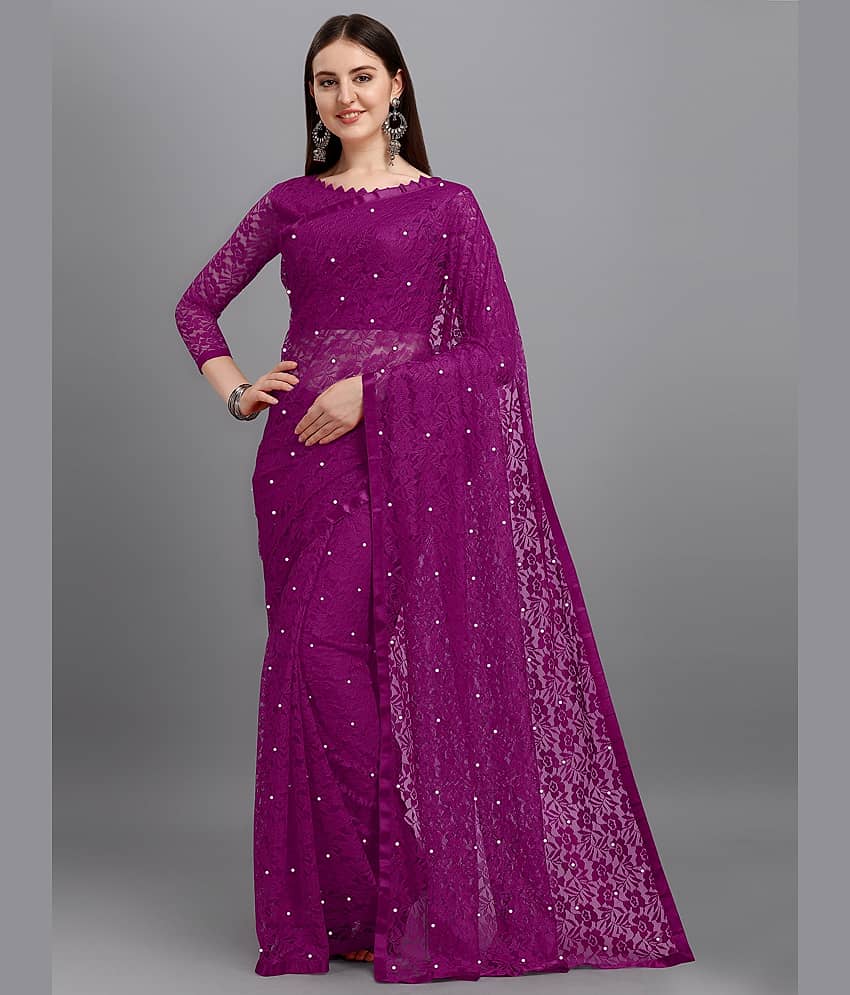 VANRAJ CREATION Net Self Design Saree With Unstitched Blouse Piece ( Wine ) - Sarees | Buy online on ZillyBuy