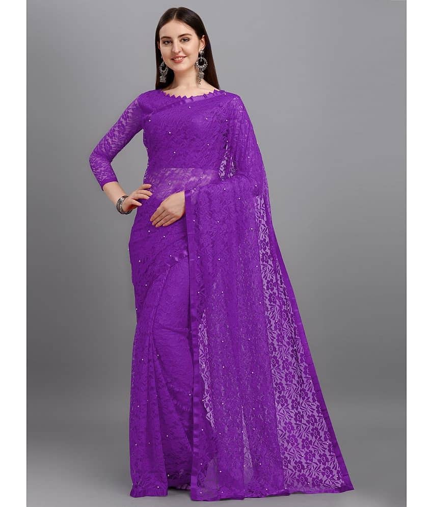 VANRAJ CREATION Net Self Design Saree With Unstitched Blouse Piece ( Purple ) - Sarees | Buy online on ZillyBuy