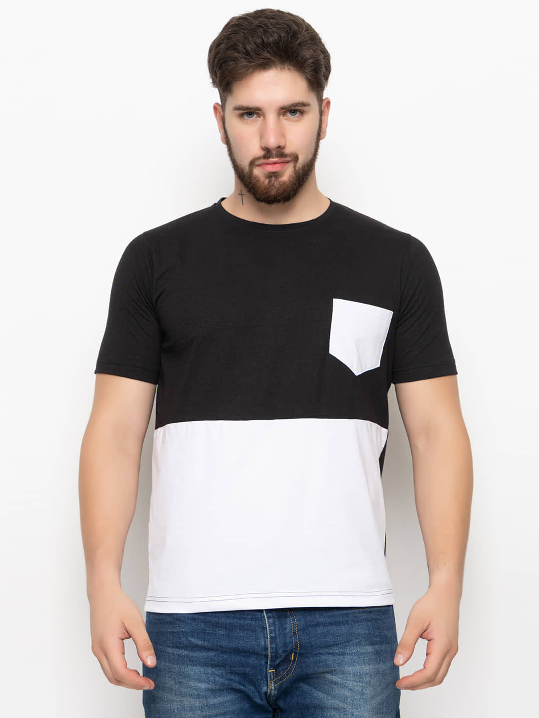 ZEBULUN Cotton Blend Regular Fit Colorblock Half Sleeves Men's T-Shirt - Black ( Pack of 1 )