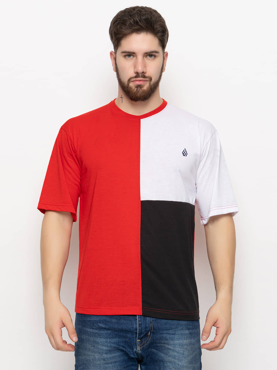 ZEBULUN Cotton Blend Regular Fit Colorblock Half Sleeves Men's T-Shirt - Red ( Pack of 1 )