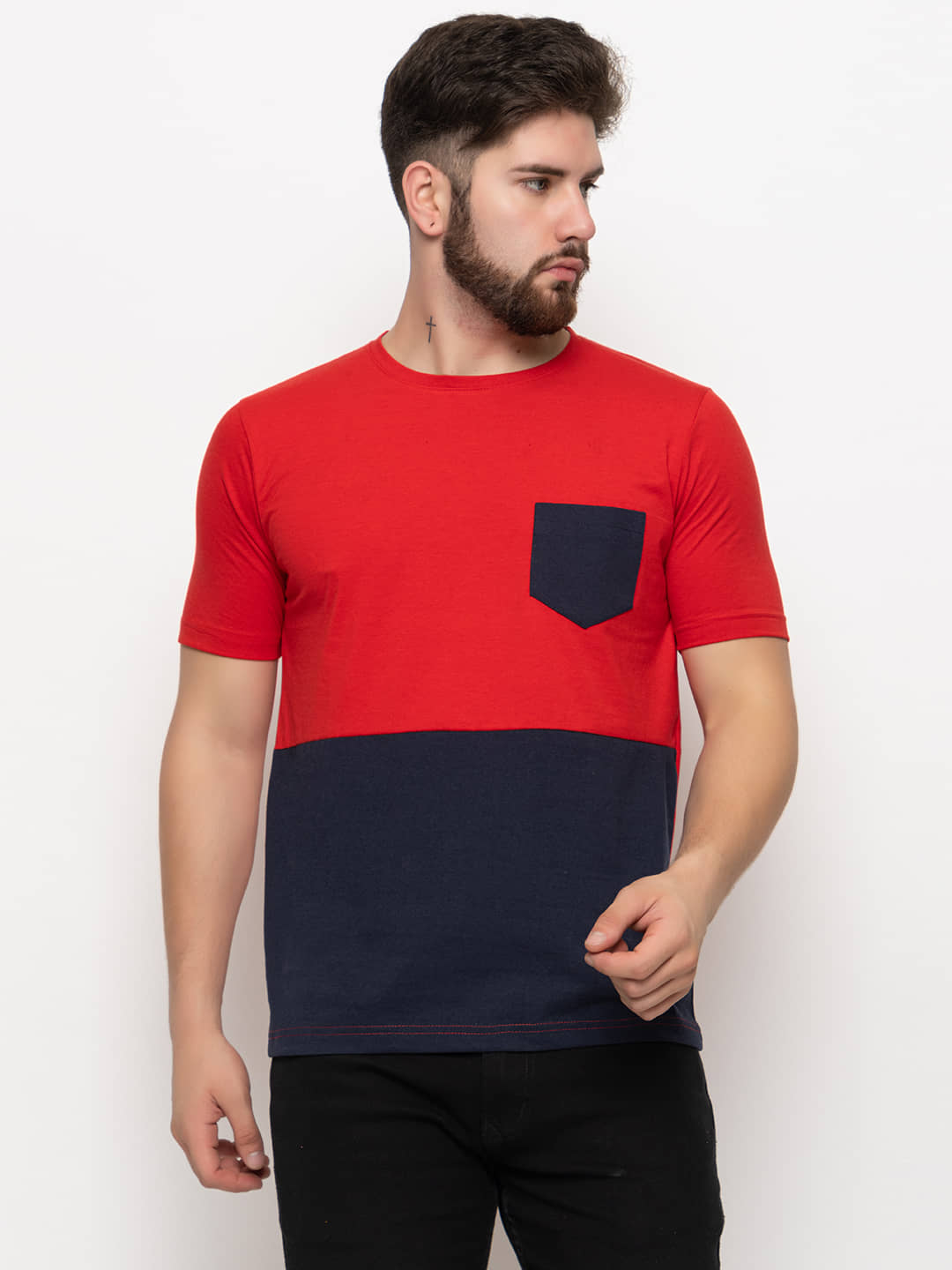 ZEBULUN Cotton Blend Regular Fit Colorblock Half Sleeves Men's T-Shirt - Red ( Pack of 1 )