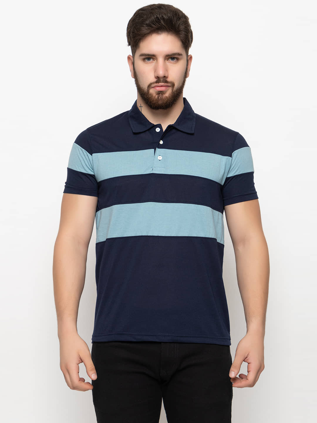 ZEBULUN Pack of 1 Cotton Blend Regular Fit Colorblock Half Sleeves Men's Polo T Shirt ( Navy )