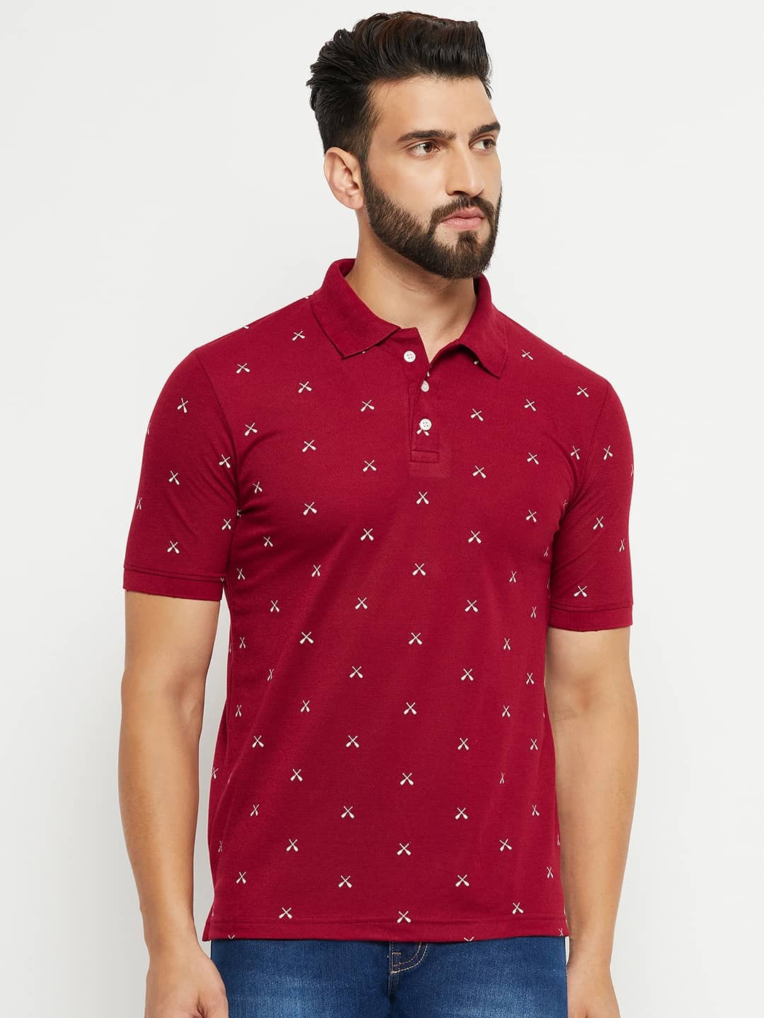 ZEBULUN Pack of 1 Cotton Blend Regular Fit Printed Half Sleeves Men's Polo T Shirt ( Maroon )