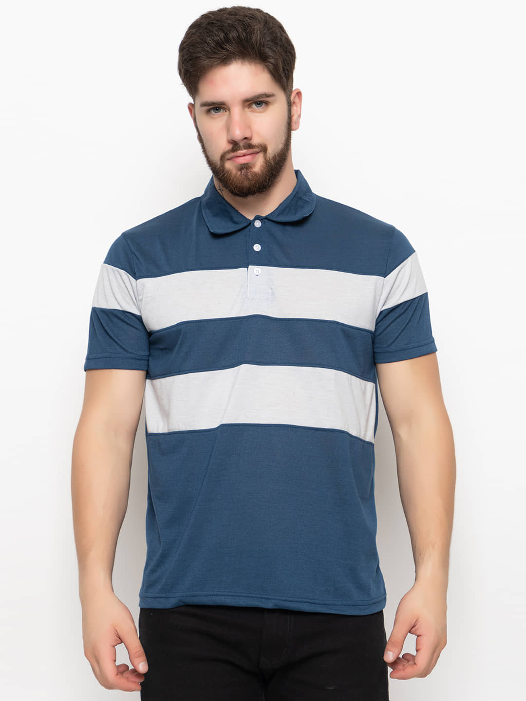 ZEBULUN Pack of 1 Cotton Blend Regular Fit Colorblock Half Sleeves Men's Polo T Shirt ( Blue )