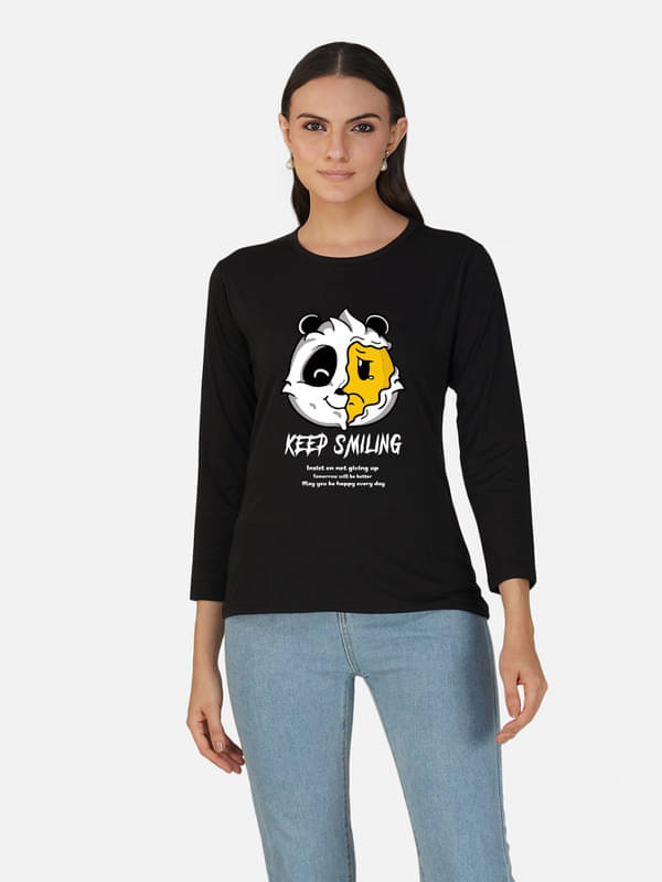     			CHOZI Women Cotton Printed Regular Fit Round Neck T-Shirt ( Black )