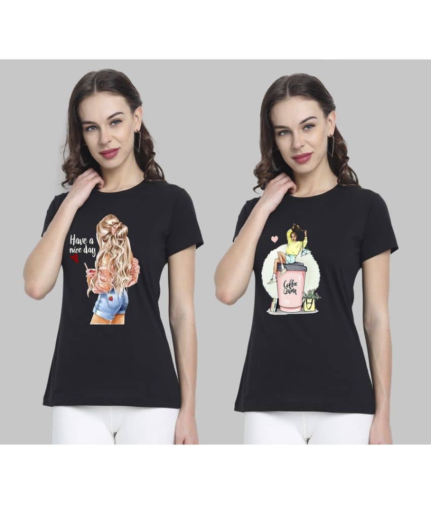 CHOZI Women Cotton Printed Regular Fit Round Neck T-Shirt ( Black )