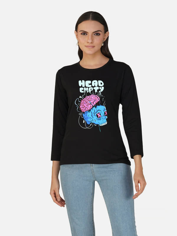 CHOZI Women Cotton Printed Regular Fit Round Neck T-Shirt ( Black )
