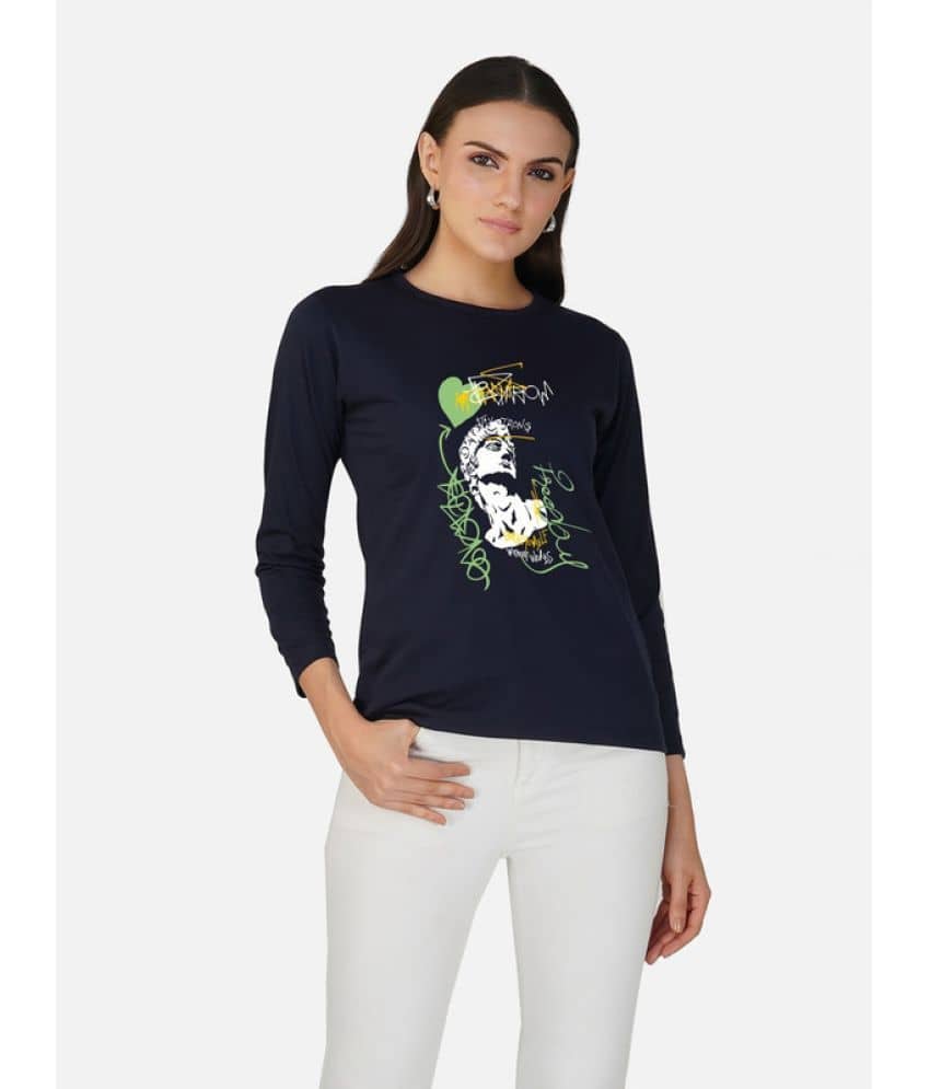 CHOZI Women Cotton Printed Regular Fit Round Neck T-Shirt ( Blue )