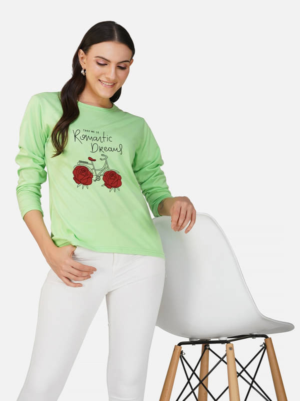 CHOZI Women Cotton Printed Regular Fit Round Neck T-Shirt ( Green )     			CHOZI Women Cotton Printed Regular Fit Round Neck T-Shirt ( Green )