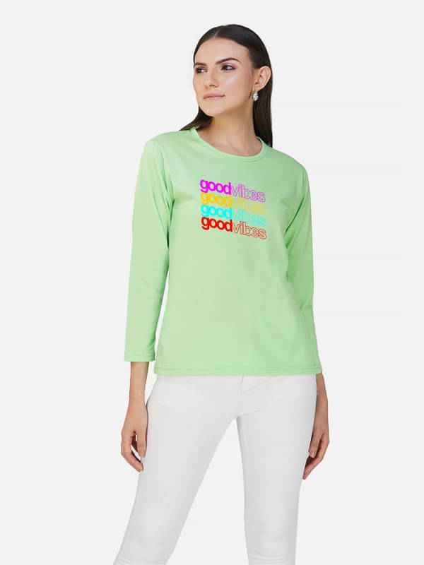     			CHOZI Women Cotton Printed Regular Fit Round Neck T-Shirt ( Green )