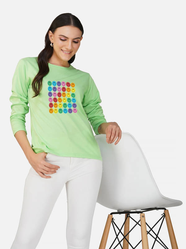     			CHOZI Women Cotton Printed Regular Fit Round Neck T-Shirt ( Green )