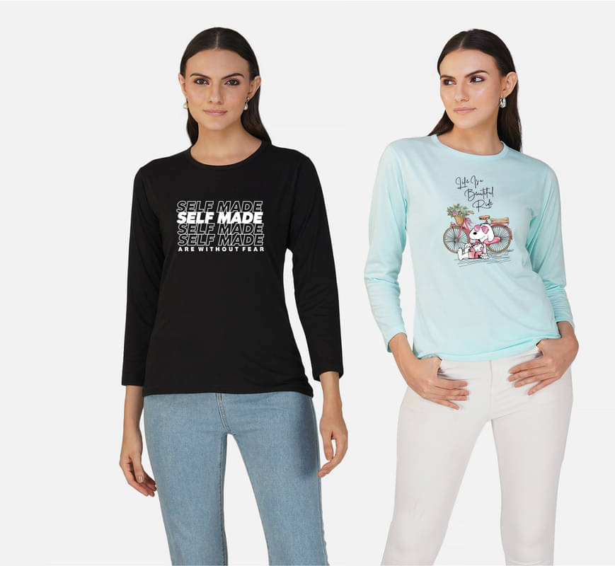 CHOZI Women Cotton Blend Printed Regular Fit Round Neck T-Shirt ( Multi Color ) CHOZI Women Cotton Blend Printed Regular Fit Round Neck T-Shirt ( Multi Color )