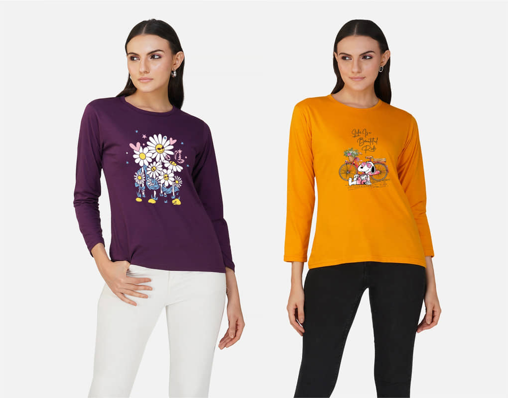 CHOZI Women Cotton Blend Printed Regular Fit Round Neck T-Shirt ( Multi Color )