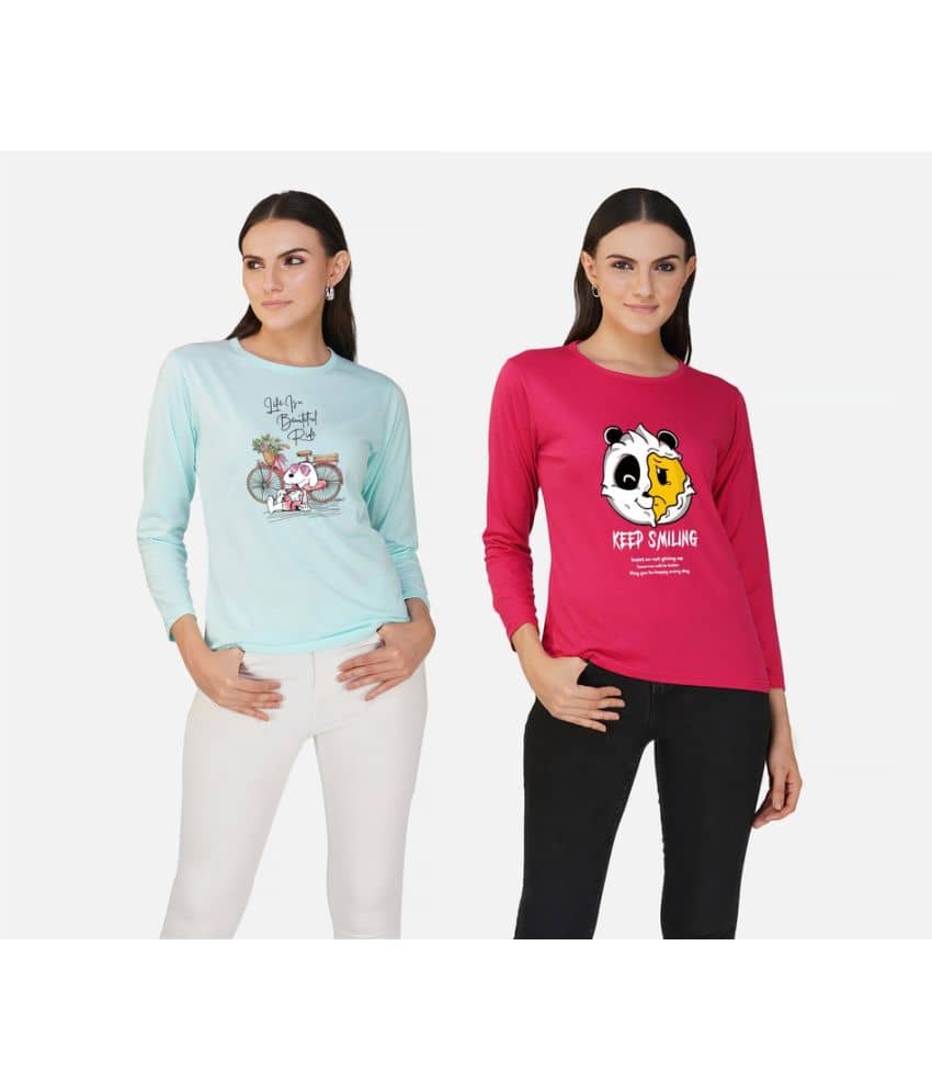 CHOZI Women Cotton Blend Printed Regular Fit Round Neck T-Shirt ( Multi Color )