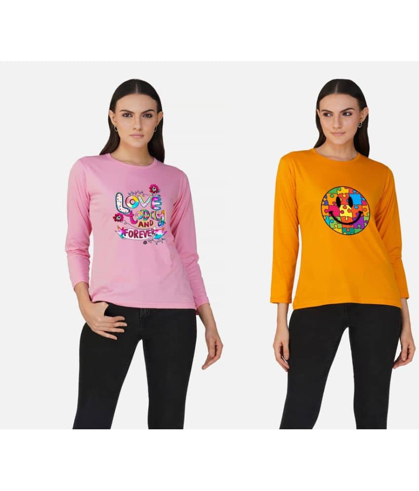 CHOZI Women Cotton Blend Printed Regular Fit Round Neck T-Shirt ( Multi Color )